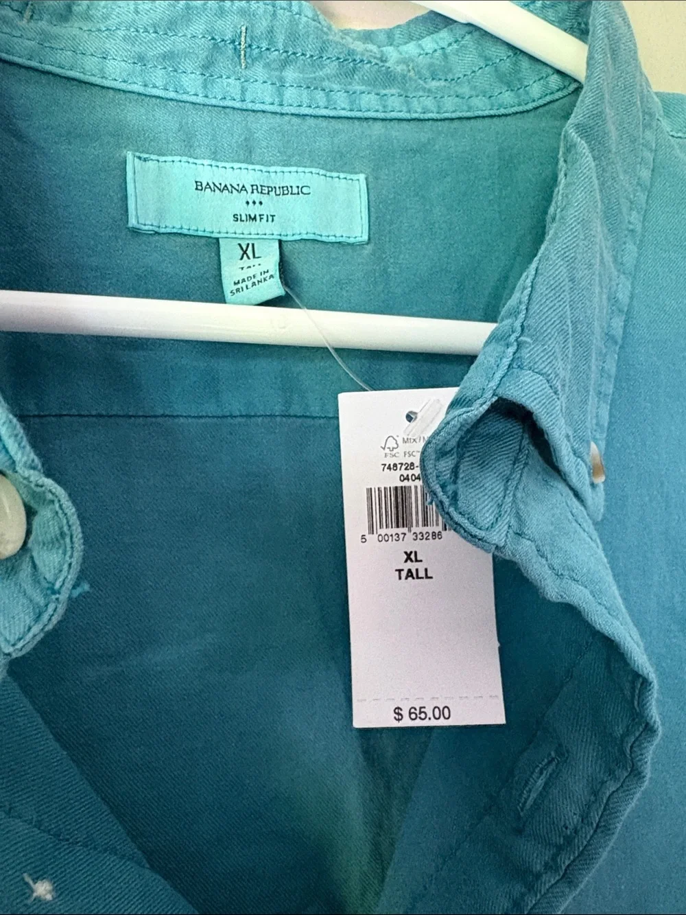 Banana Republic Men’s Teal Natural Dyed Summerweight Slim Fit Shirt